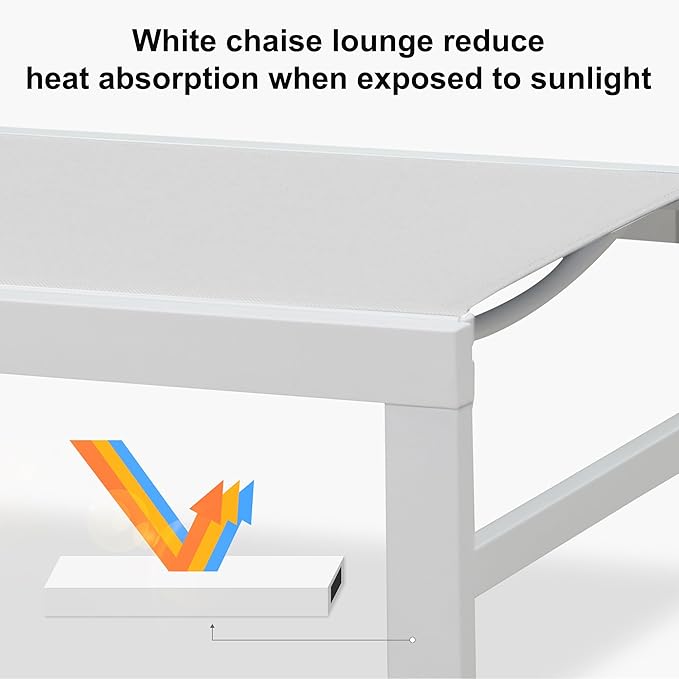 PURPLE LEAF Lounge Chair Outdoor Set 2 Pieces White Aluminum Chaise Lounge with Armrest and Wheels for Pool Deck Patio, Ivory