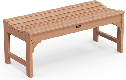 VINGLI Outdoor Bench Garden Bench HDPE Porch Bench, All-Weather Patio Bench, Poly Lumber Oversized Park Bench 800 lbs Weight Capacity (Teak)