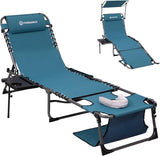 FUNDANGO Heavy Duty Tanning Chair with Face Hole & Canopy, 400lbs Beach Lounge Chair with Side Table - Photo 1