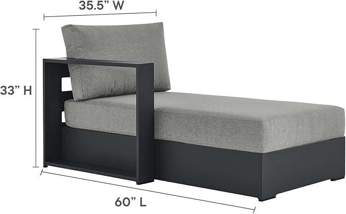 Modway Tahoe Aluminum 4-Piece Outdoor Patio Furniture Gray, Modular Sectional Sofa Set with Chaise Lounges, Weather-Resistant Cushion, Ideal for Deck, Backyard, Poolside