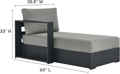 Modway Tahoe Aluminum 4-Piece Outdoor Patio Furniture Gray, Modular Sectional Sofa Set with Chaise Lounges, Weather-Resistant Cushion, Ideal for Deck, Backyard, Poolside