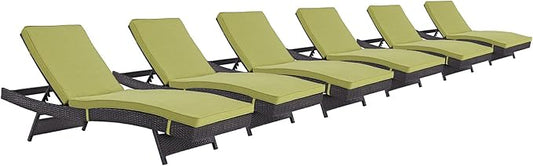 Modway Convene Wicker Rattan Outdoor Patio Chaise Lounge Chairs in Espresso Peridot - Set of 6