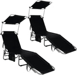 GYMAX Beach Chair with Canopy Shade, Folding Tanning Lounge with Adjustable Backrest, Carry Handle & Side Pocket - Photo 1