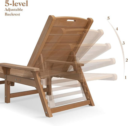 Psilvam Adjustable Chaise Lounge Chair - 350lb Capacity All-Weather Poly Lumber Recliner for Poolside, Patio, Porch - Light Brown
