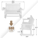 Poly Lumber Patio Glider, HIPS Material Weather-Resistant Swing Bench for Outdoor Porch Garden, White - Photo 3