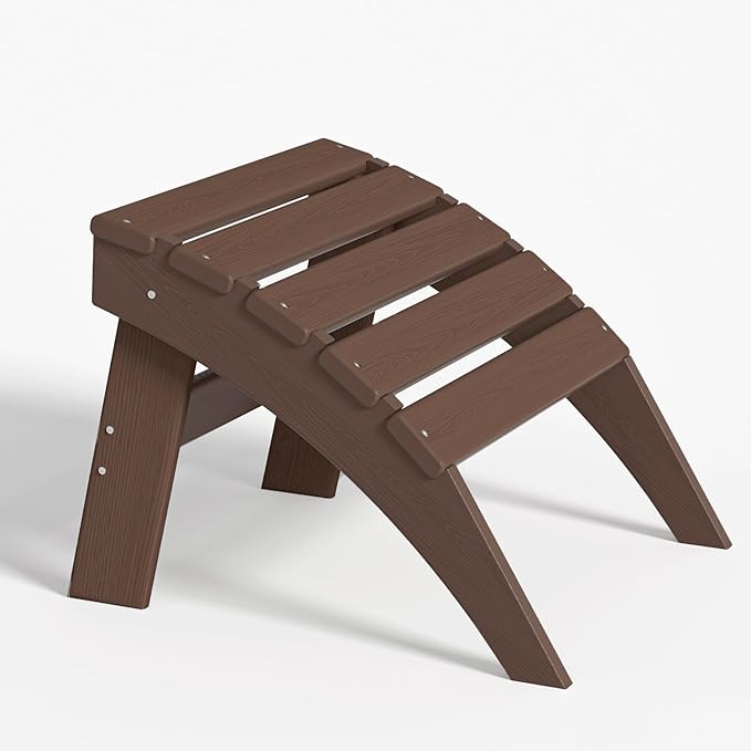 Plawdlik Folding Ottoman for Adirondack Chair–HDPE All-Weather Footrest for Outdoor Use, Garden & Poolside– Anti-Cracking, Fade-Resistant, Easy Assembly–Coffee