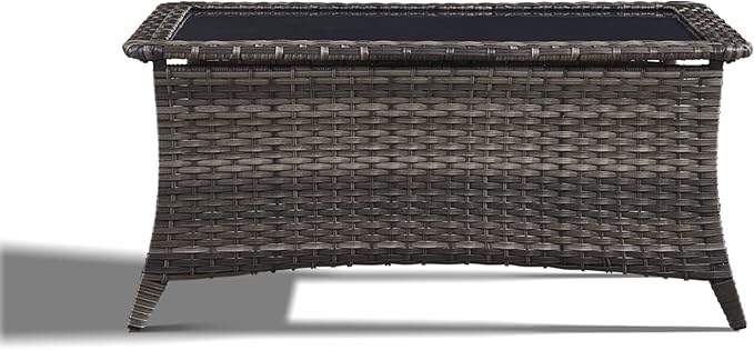 Outdoor Coffee Table - Patio Rattan Wicker Coffee Table with Tempered Glass Top Outdoor Table for Deck Porch Balcony - Photo 3