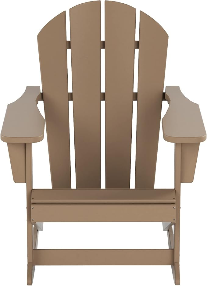 WO WESTIN OUTDOOR HDPE Laguna Outdoor Rocking Poly Adirondack Chair with Side Table 3-Piece Set, Weathered Wood