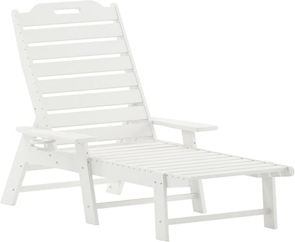 Flash Furniture Monterey Adjustable Adirondack Loungers with Cup Holders- All-Weather Indoor/Outdoor HDPE Lounge Chairs, Set of 2, White