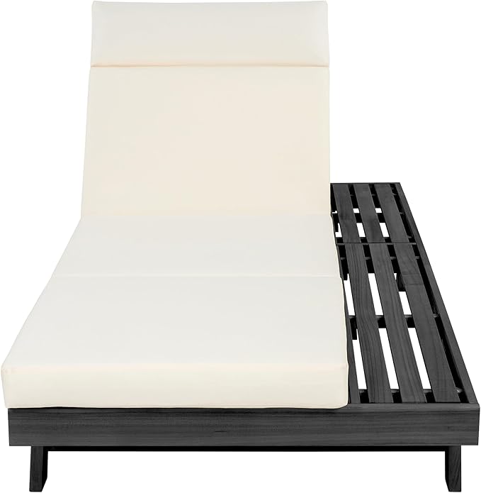 Christopher Knight Home Dami Patio Chaise Lounge Chair Outdoor with 4'' Foldable Cushion, Acacia Wood Poolside Sun Lounger, Space Available On One Side, Adjustable Backrest Pool Lounger, Black + Beige