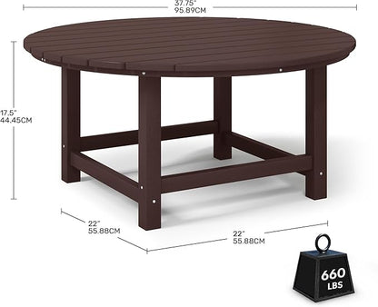 Costaelm Patio Conversation Table, Tatio Accent HDPE Outdoor Weather Resistant, Round Outdoor Porch Balcony Patio Drink Table for Outside, Pool, Backyard, Dark Brown