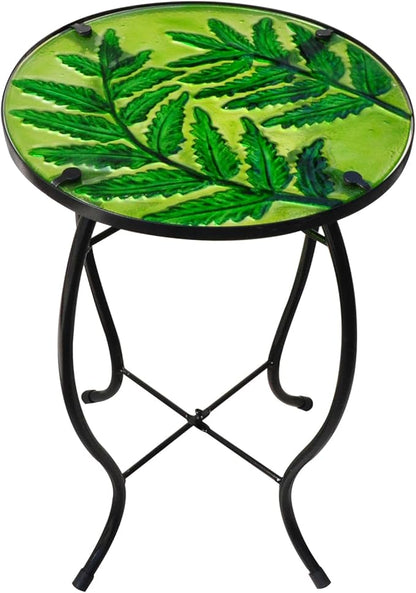 Patio Side Table Outdoor Coffee Table Round Glass Feature Table Metal End Table Suitable for Indoor and Outdoor Accent Table Backyard Garden Lawn