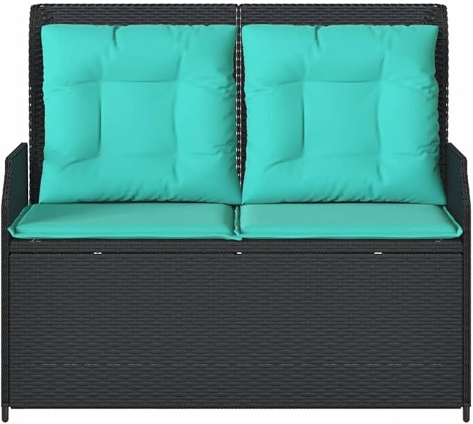 2-Seater Reclining Patio Bench with Cushions, Outdoor Synthetic Poly Rattan Loveseat with Adjustable Backrest - Photo 5