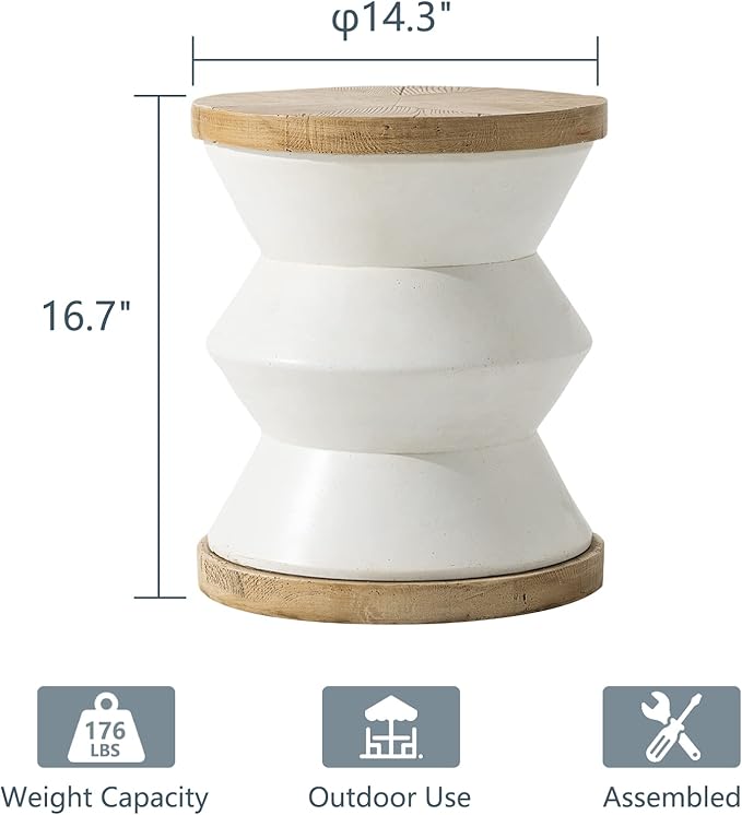 COSIEST White Outdoor Side Table, Round MgO Concrete End Patio Side Table - Photo 2