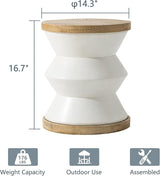 COSIEST White Outdoor Side Table, Round MgO Concrete End Patio Side Table - Photo 2