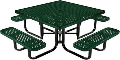 COATEDOUTDOORFURNITURE Heavy-Duty Portable Outdoor Kids Table with Umbrella Hole, Punched Steel Kids Picnic Table, Commercial-Grade, Made in America (46 in, Square, Childrens, Green)