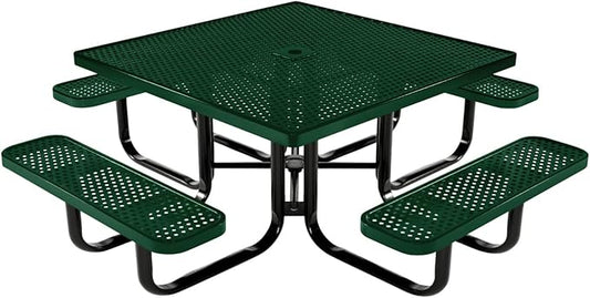 COATEDOUTDOORFURNITURE Heavy-Duty Portable Outdoor Kids Table with Umbrella Hole, Punched Steel Kids Picnic Table, Commercial-Grade, Made in America (46 in, Square, Childrens, Green)