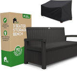 EconoHome 3 Seat Outdoor Storage Bench with Rain Cover - 90 Gallon Capacity - Weatherproof Resin Bench for Patio, Porch - Photo 1