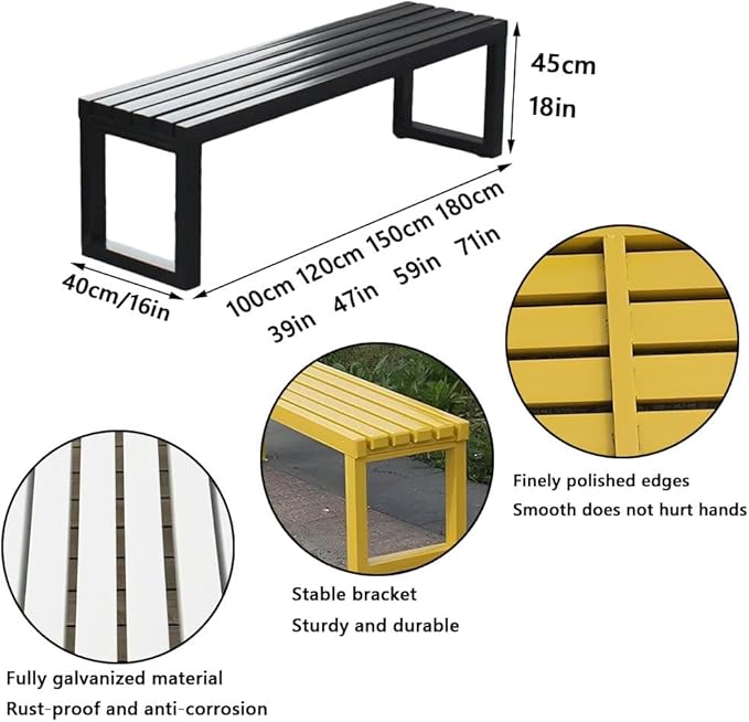 Porch Bench for Outdoor Metal Garden Benches 39in 47in 59in Patio Bench Seating 2-4 Seat for Indoor/Outdoor Entryway Parkbench Black/White(Orange,59x16x18in)
