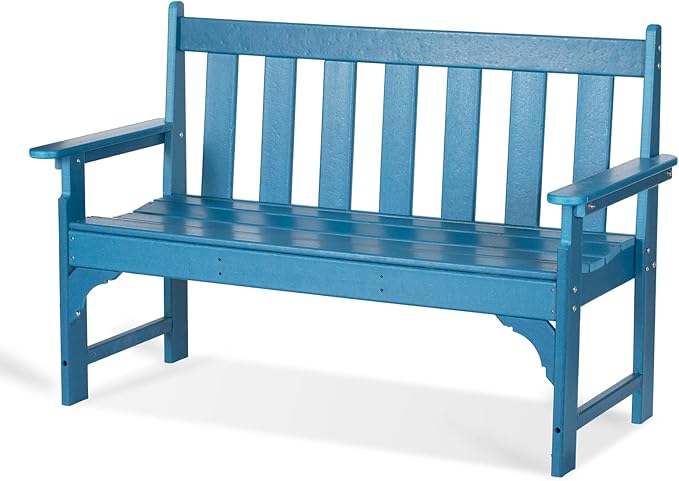 nalone Outdoor Bench, HDPE All Weather Patio Bench Load up to 800 Lbs, 2-Person Garden Bench Rot-Proof Fade Proof for Patio, Porch, and Park (Blue)