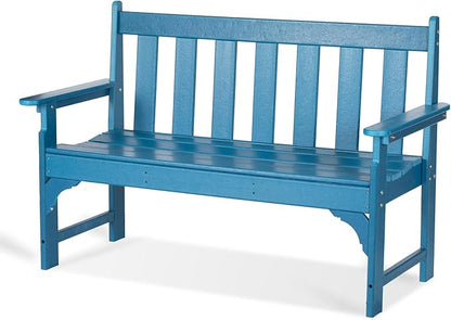 nalone Outdoor Bench, HDPE All Weather Patio Bench Load up to 800 Lbs, 2-Person Garden Bench Rot-Proof Fade Proof for Patio, Porch, and Park (Blue)