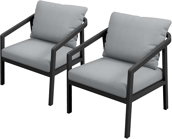 Patio Sofa Chairs Set of 2, Never-Rust Aluminum Outdoor Armchair with Removable Cushions, All Weather 2 Pieces Outdoor Club Chairs, Outdoor Sofa Chairs for Garden, Lawn, Backyard, Black | Never-Rust, Removable Cushions, All Weather, Wraparound Design