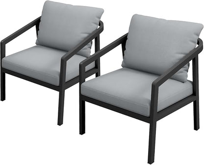 Patio Sofa Chairs Set of 2, Never-Rust Aluminum Outdoor Armchair with Removable Cushions, All Weather 2 Pieces Outdoor Club Chairs, Outdoor Sofa Chairs for Garden, Lawn, Backyard, Black | Never-Rust, Removable Cushions, All Weather, Wraparound Design