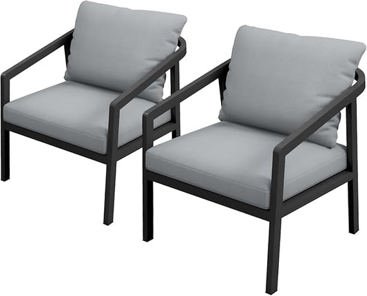 Patio Sofa Chairs Set of 2, Never-Rust Aluminum Outdoor Armchair with Removable Cushions, All Weather 2 Pieces Outdoor Club Chairs, Outdoor Sofa Chairs for Garden, Lawn, Backyard, Black | Never-Rust, Removable Cushions, All Weather, Wraparound Design