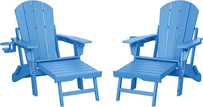 WestinTrends Malibu Folding Adjustable Adirondack Chair with Retractable Ottoman and Cup Holder (Set of 2), Pacific Blue