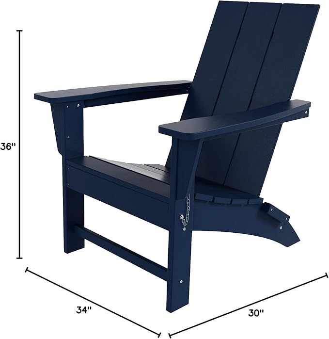 WO Home Furniture HDPE Adirondack Chair Folding Poly Lumber All Weather UV/Fade Resistant Heavy Duty for Patio, Backyard, Balcony, Garden, Lawn (Navy Blue)…