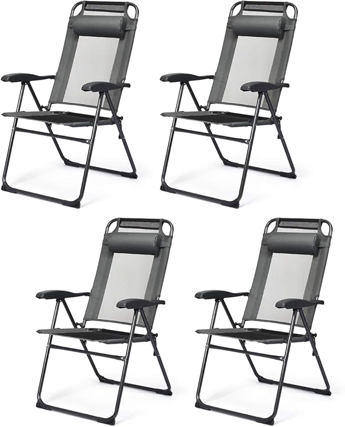 Giantex Set of 4 Patio Dining Chairs, Folding Lounge Chairs with 7 Level Adjustable Backrest, Headrest, 300 Lbs Capacity - Photo 1