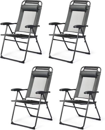 Giantex Set of 4 Patio Dining Chairs, Folding Lounge Chairs with 7 Level Adjustable Backrest, Headrest, 300 Lbs Capacity, Outdoor Portable Chairs with Metal Frame (4, Gray)