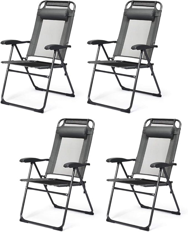 Giantex Set of 4 Patio Dining Chairs, Folding Lounge Chairs with 7 Level Adjustable Backrest, Headrest, 300 Lbs Capacity - Photo 1