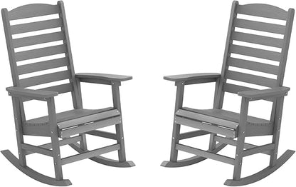 YEFU Outdoor Rocking Chair Set of 2,Poly Porch Rocker with Curved Backrest,All Weather Patio Rocking Chair,Like Real Wood,for Indoor,Lawn, Backyard,Garden,Heavy Duty,Weight Capacity 380lbs(Grey)