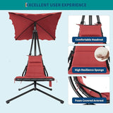Indoor Outdoor Chaise Lounge, Patio ChaiseLounge with Removable Canopy & Built-in Pillow, Hammock Chair with Stand - Photo 7