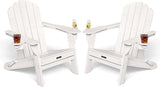 Adirondack Chairs Set of 2, Wood Texture Fire Pit Chairs, Plastic Adirondack Chairs with 2 Cup Holder - Photo 1