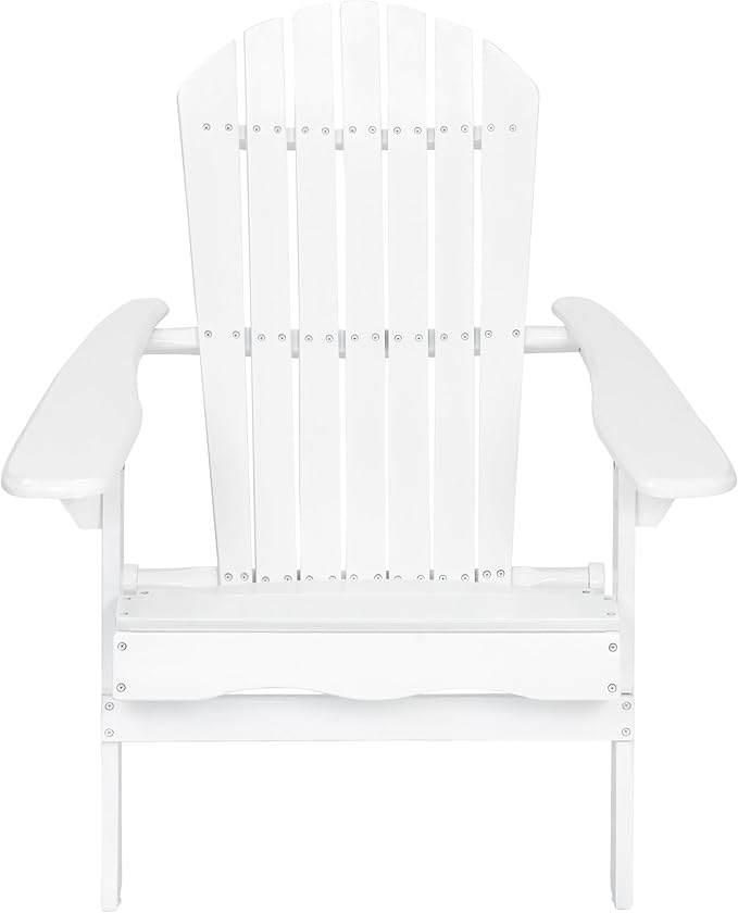 Adirondack Chair, Folding Adirondack Chairs, Acacia Wood Material, Fire Pit Chairs Features Slatted Seat and Back, Wide Armrests, for Deck Backyard Patio Outdoor Garden (White)