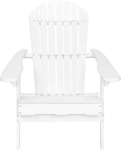 Folding Adirondack Chair, Outdoor White Adirondack Chairs with Wood Texture, Acacia Wood Fire Pit Chairs, All Weather, for Deck Backyard Patio Outdoor Garden