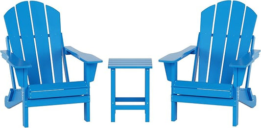 WO WESTIN OUTDOOR HDPE Laguna 3PC Outdoor Poly Adirondack Chair Set with Side Table, Pacific Blue