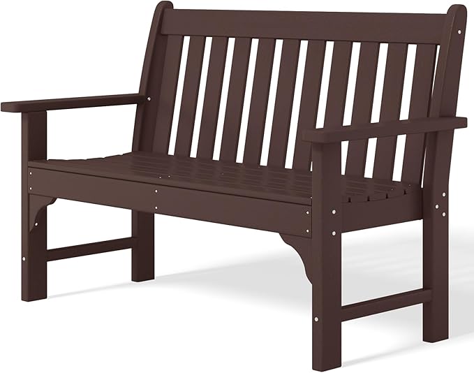 Costaelm Garden Bench, Farmhouse Park Front Porch for Entryway Bench Outdoor Seating Low Bench Patio Bench Outside/Indoor, Dark Brown
