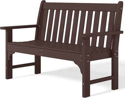 Costaelm Garden Bench, Farmhouse Park Front Porch for Entryway Bench Outdoor Seating Low Bench Patio Bench Outside/Indoor, Dark Brown