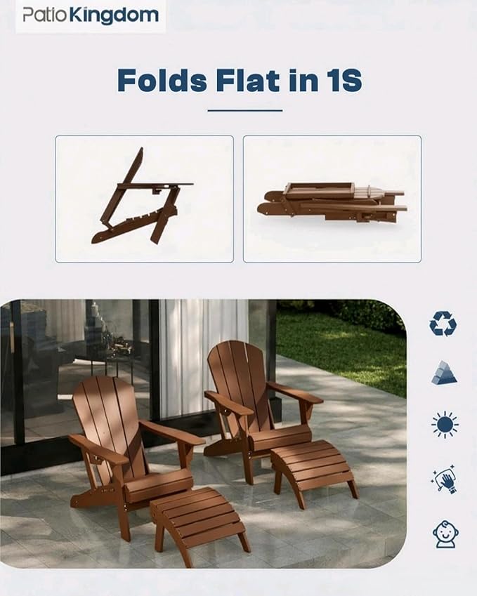 Coffee 6-Piece Folding Adirondack Chair Set with Cup Holders, Ottomans, Side Table & Beige 11FT Cantilever Umbrella with Base, HDPE Outdoor Chairs
