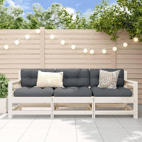 Modular Garden Sofa Seat, Solid Pine Wood Patio Furniture, White Rectangular Outdoor Lounge Chair for Balcony, Terrace - Photo 1