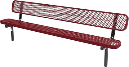 COATEDOUTDOORFURNITURE Coated Outdoor Furniture Heavy-Duty Outdoor Bench Thermoplastic Coated, Expanded Metal, Commercial-Grade Seating, Made in America (Inground with Back, 8 Ft, Burgundy)