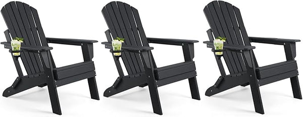 FUNBERRY Folding Adirondack Chair Set of 3, All Weather HDPE Fire Pit Chairs with Cup Holder for Outdoor - Photo 1