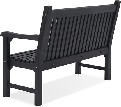Psilvam Garden Bench, 2-Person Poly Lumber Patio Bench, All-Weather Outdoor Bench that Never Rot, Memorial Bench, Suit for Garden, Porch and Park (Black)