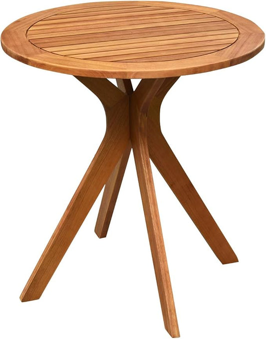 Tangkula 27.5 Inch Eucalyptus Wood Outdoor Patio Bistro Table, Round Wooden Table w/X Base, Coffee Side Bistro Table for Garden, Backyard, Patio, Living Room (Teak)