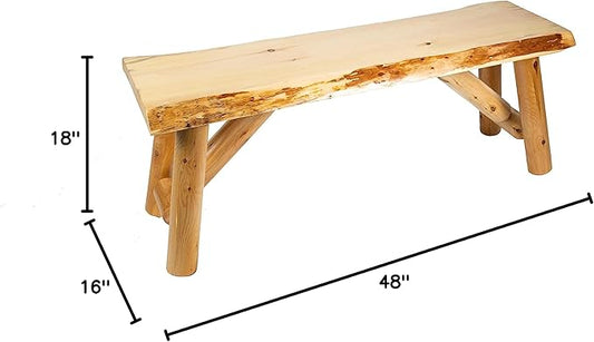 SRL Rustic Logwerks Indoor Bench — Pine & Cedar Wood Bench — Front Porch Decor — Live Edge Small Bench for Entryway, Garden & More — Handcrafted Wooden Bench — Rustic Furniture (48”, Unfinished)