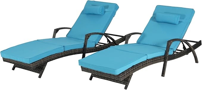 KEIKI Wicker Outdoor Chaise Lounge Chairs Set of 2 for Patio & Pool Side with 5-Level Adjustable Backrest and Cushions - Photo 6