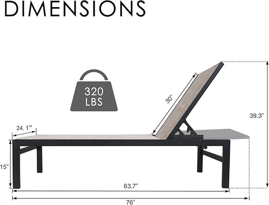 Kozyard Outdoor Chaise Lounge, Aluminum Frame and Textilene Fabric, Adjustable Reclining Patio Lounger for Poolside, Sunbathing & Backyard (Beige)